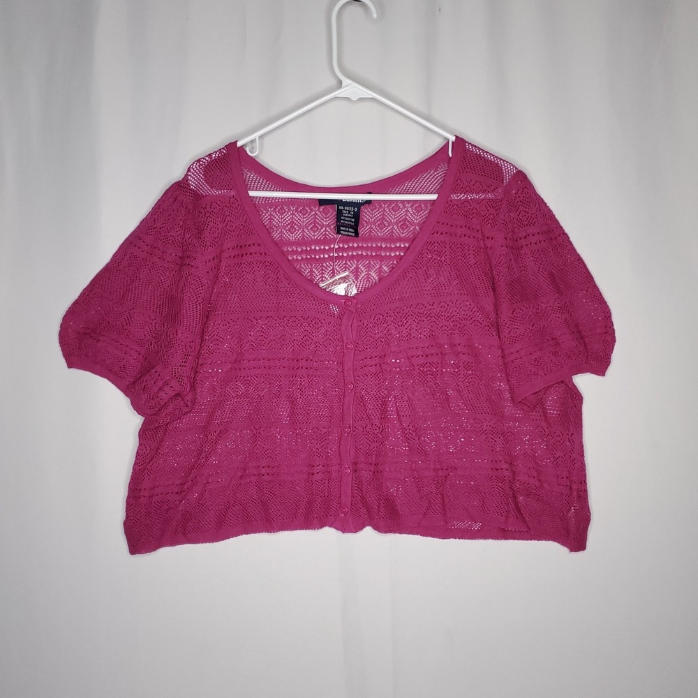Denim24/7 Lace Knit Crop Cardigan Women 1X Magenta Purple Whimsigoth Coquette